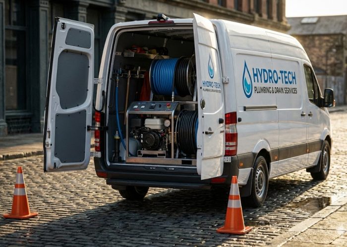 Intérieur camionnette débouchage équipée hydrocureuse haute pression pour nettoyage canalisation